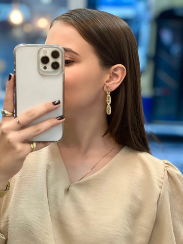 Brinco Três Tons Retangular