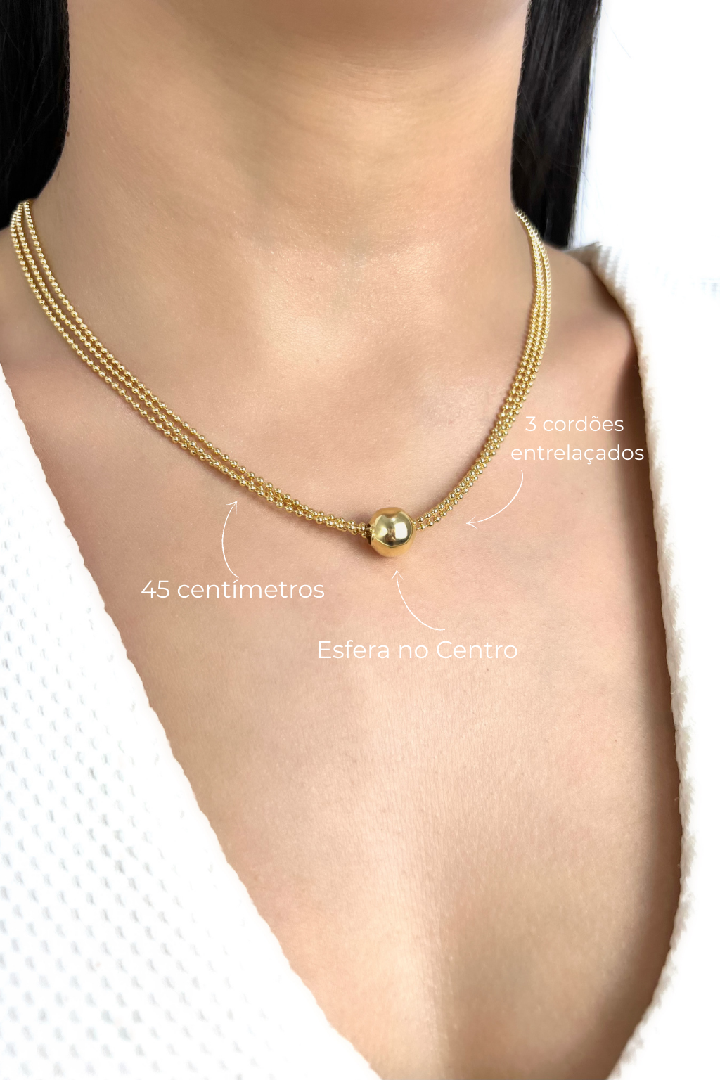 Cordão Triplo com bolinhas E Bola Lisa