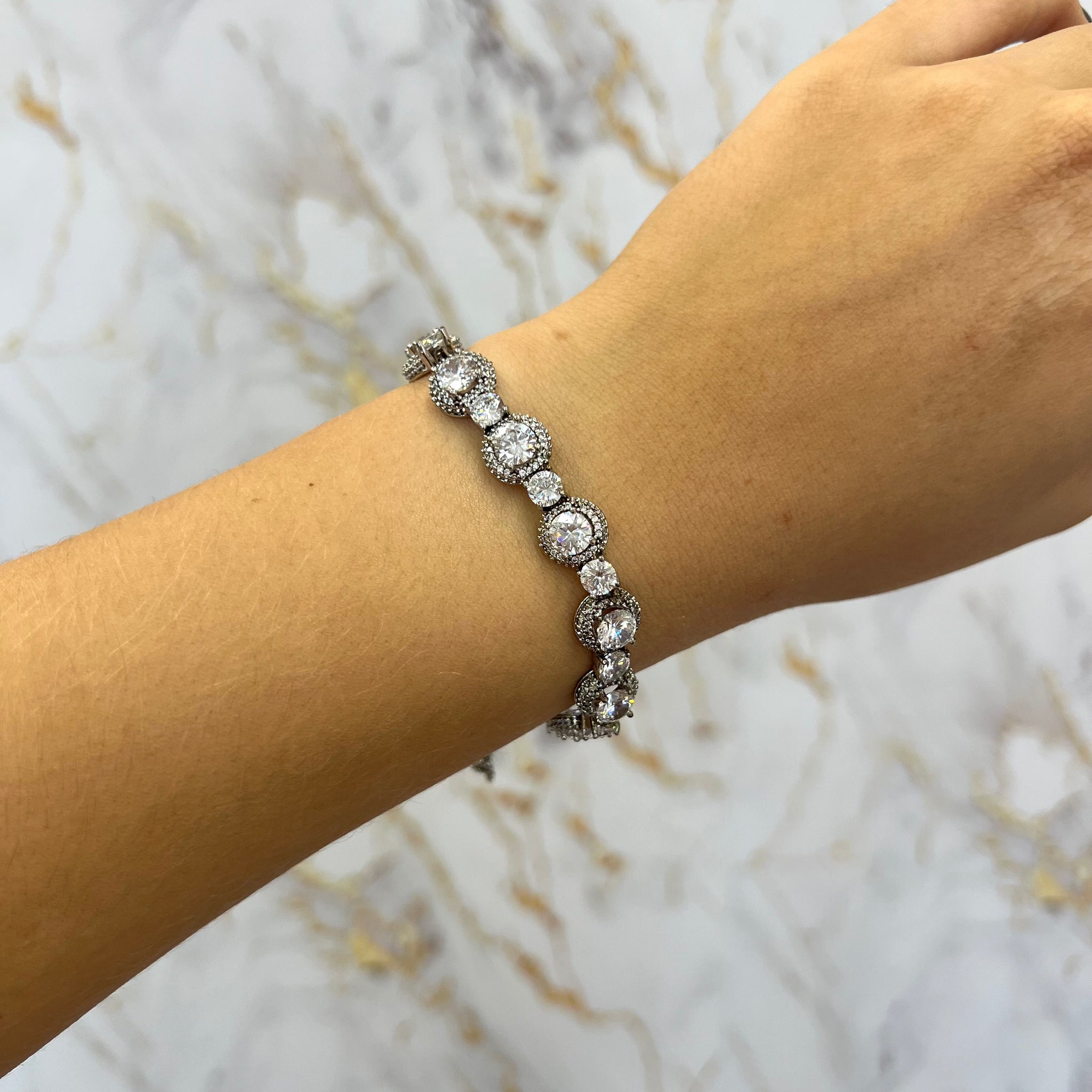 Pulseira em Ródio Branco Cravejado