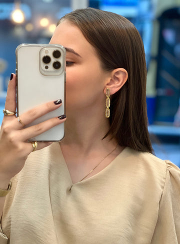 Brinco Três Tons Retangular