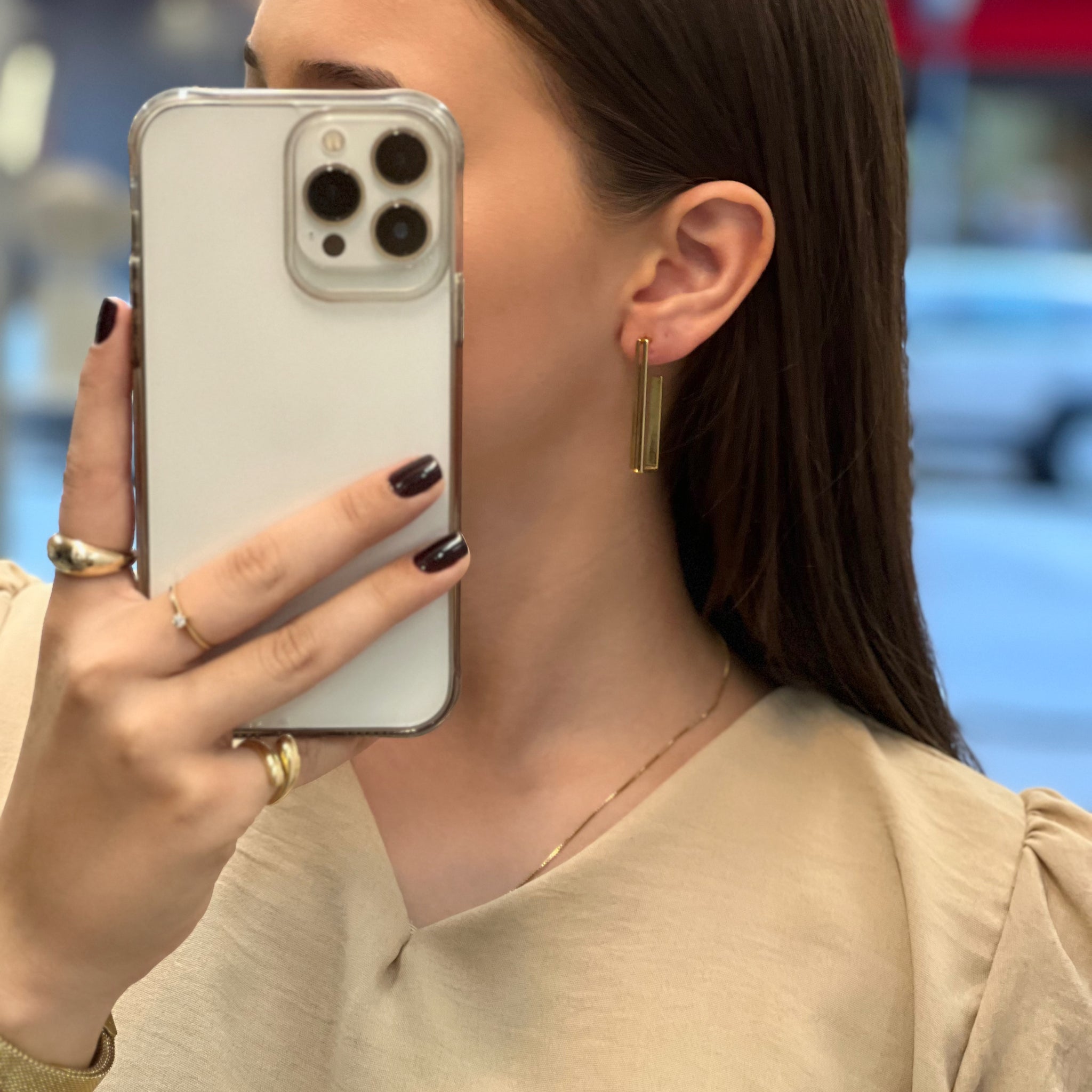 Brinco Meia Argola Retângular