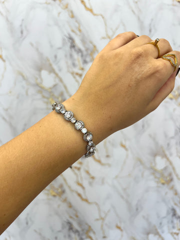 Pulseira em Ródio Branco Cravejado