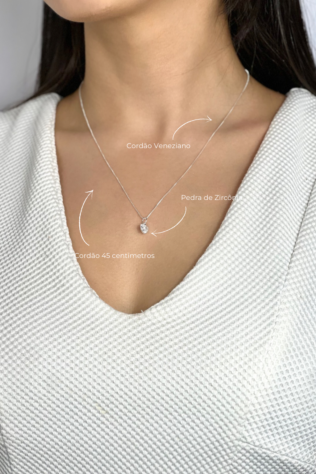 Cordão Ponto de Luz Coração Prata 925