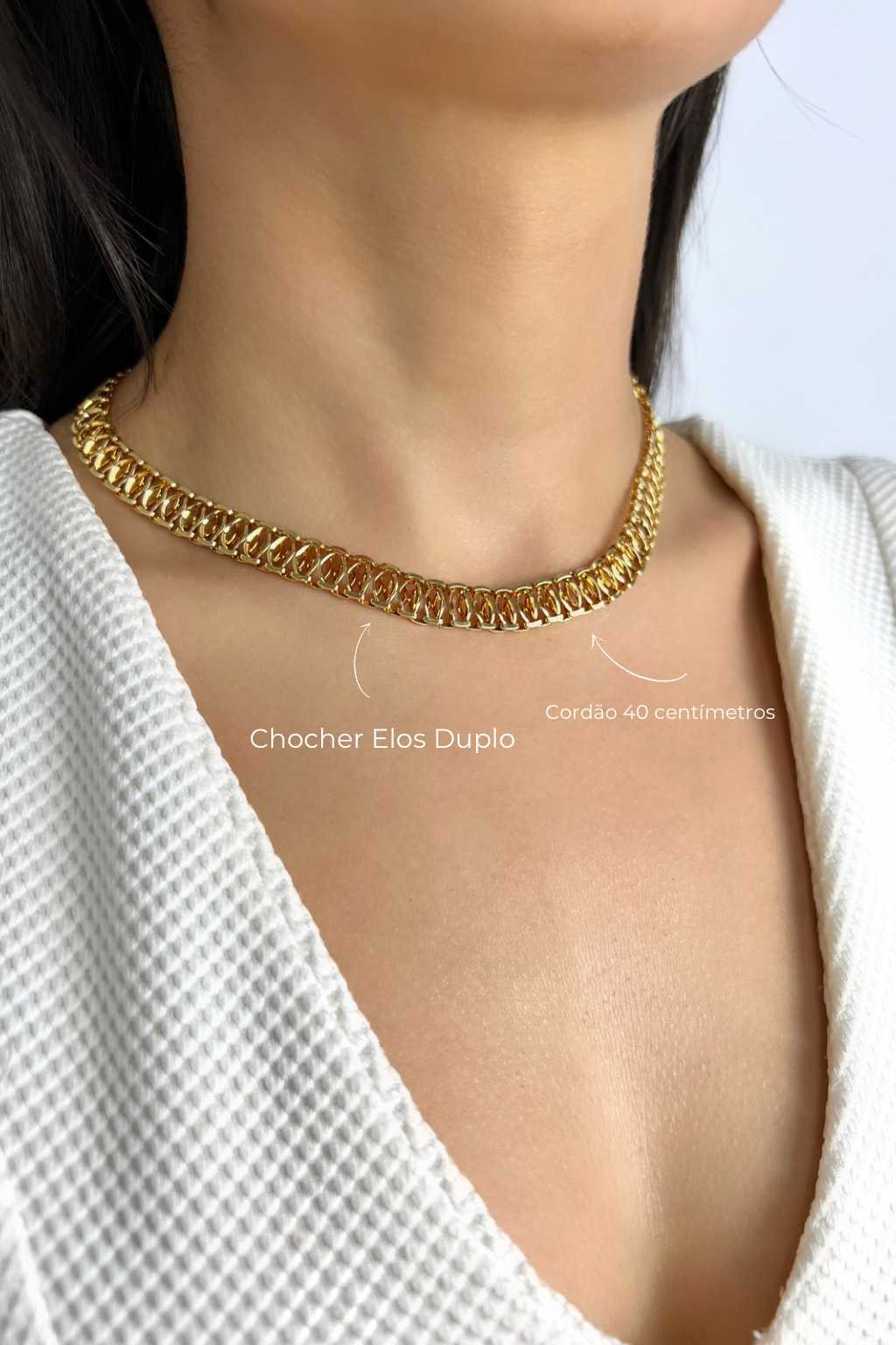 Chocker Elo Olhinhos Duplo 9MM 40CM