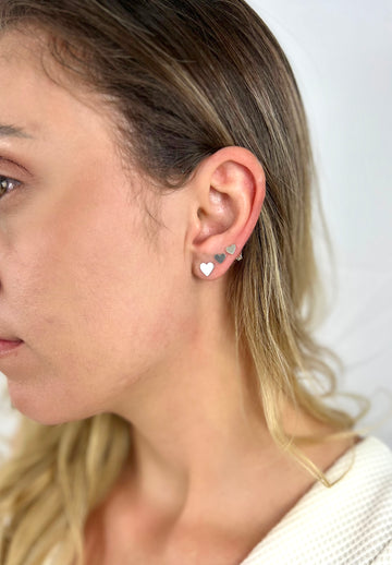 Brinco Trio Coração Liso Prata 925